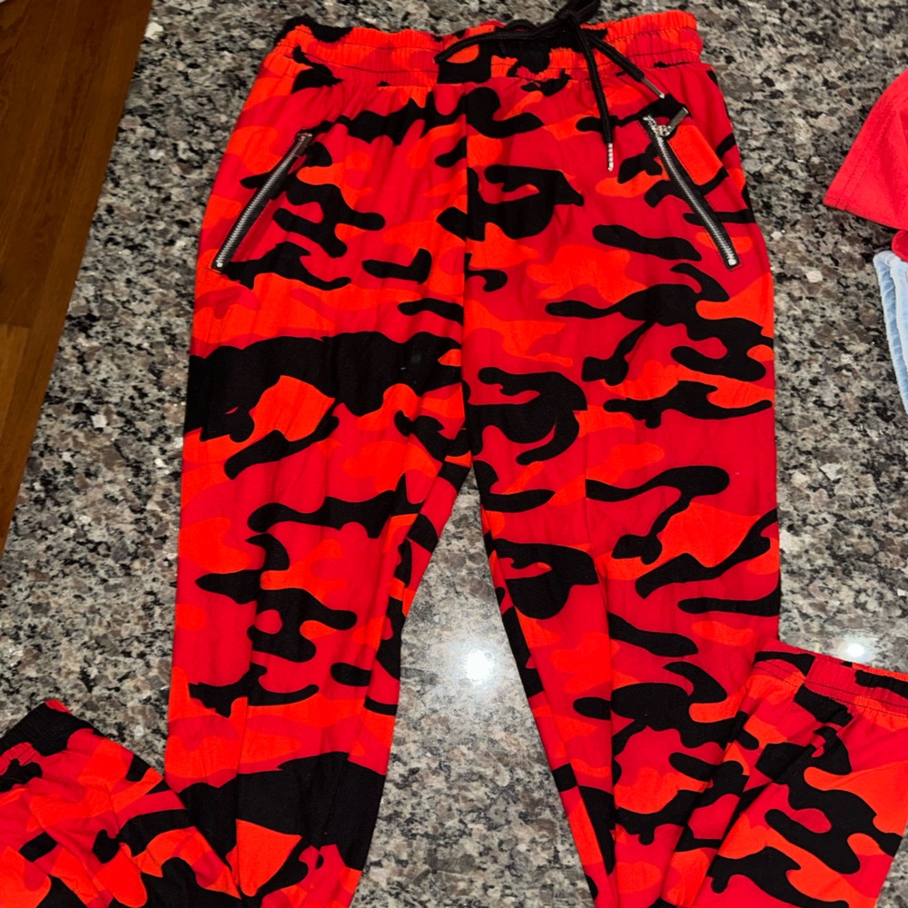 Red and Black Camouflage Track Pants